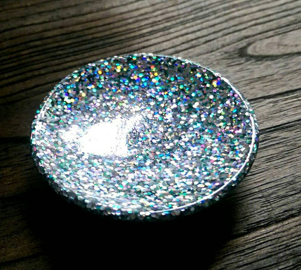 Ring Trinket Dish Silver Holographic & Green Holographic Sparkly Glitter Mix Hand Made Resin Dish