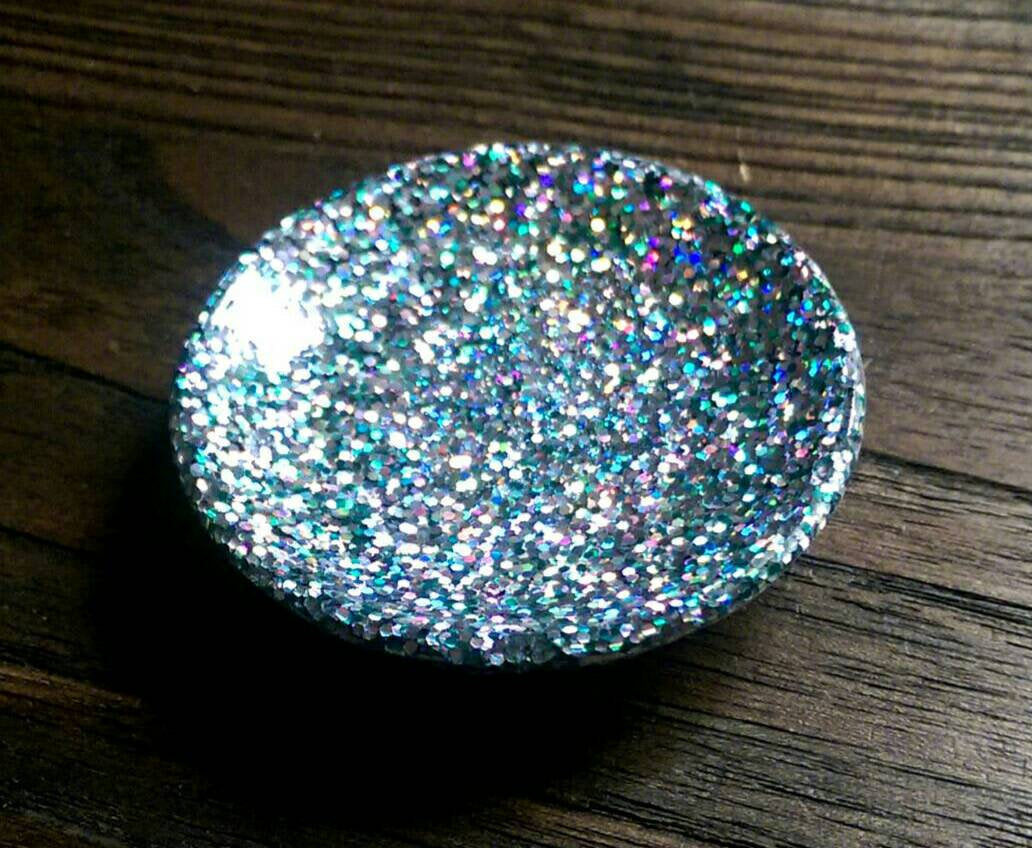 Ring Trinket Dish Silver Holographic & Green Holographic Sparkly Glitter Mix Hand Made Resin Dish