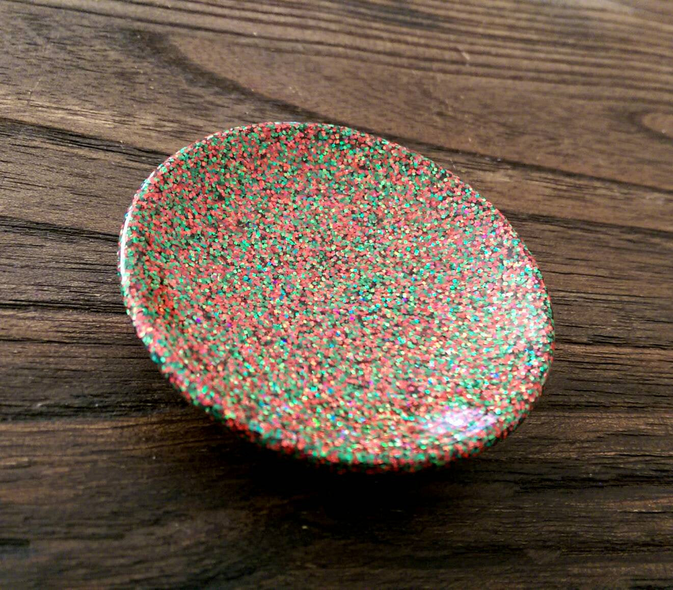 Ring Trinket Dish Christmas Green Red Sparkly Glitter Mix Hand Made Resin Dish