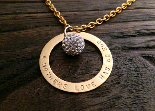 Personalised Name Hand Stamped Necklace Gold Stainless Steel with Crystal Ball - Silver and Resin Designs