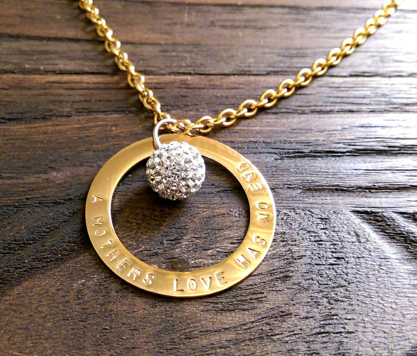 Personalised Name Hand Stamped Necklace Gold Stainless Steel with Crystal Ball - Silver and Resin Designs