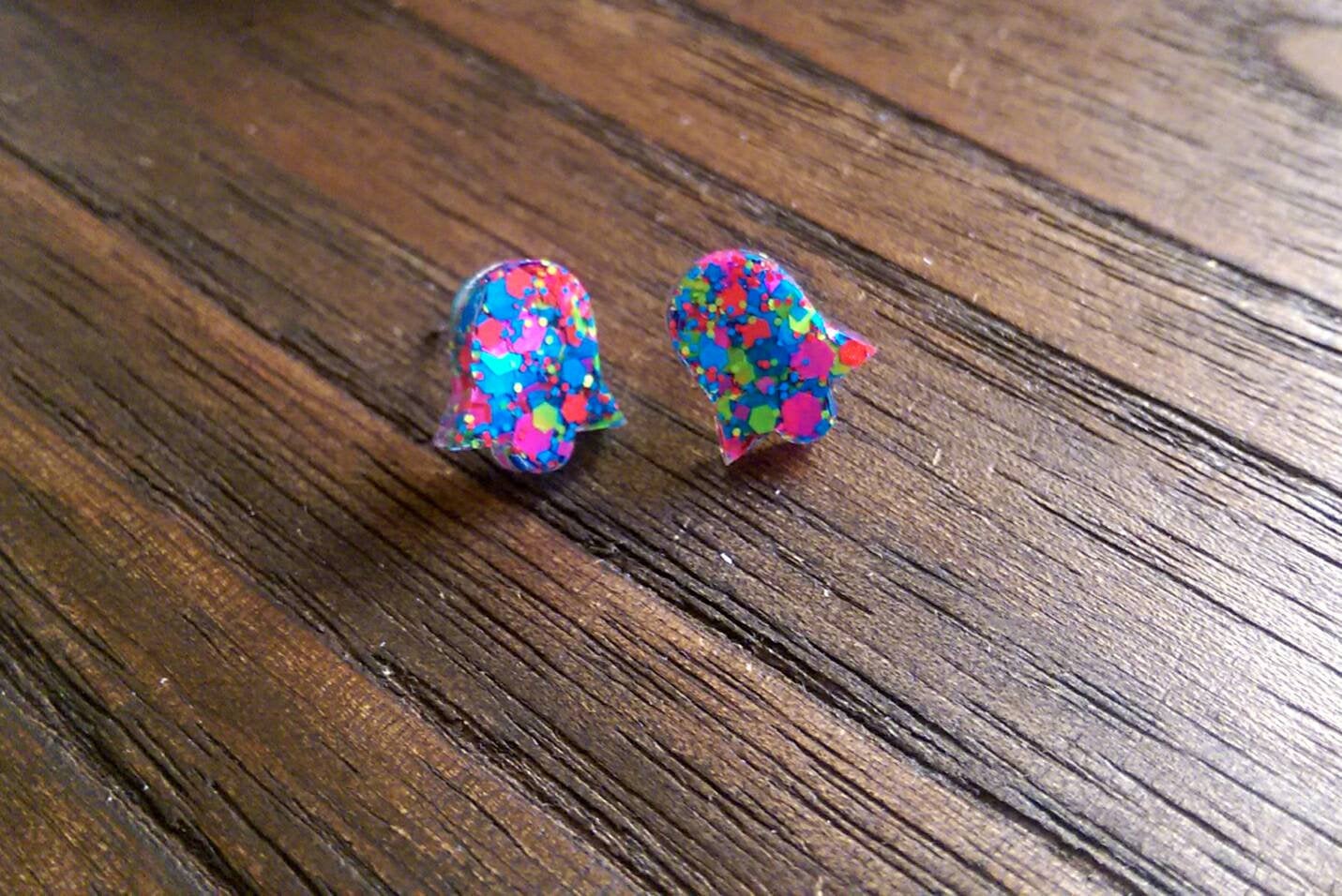 Bell Flower Resin Stud Earrings, Neon Mix Earrings. Stainless Steel Stud Earrings.