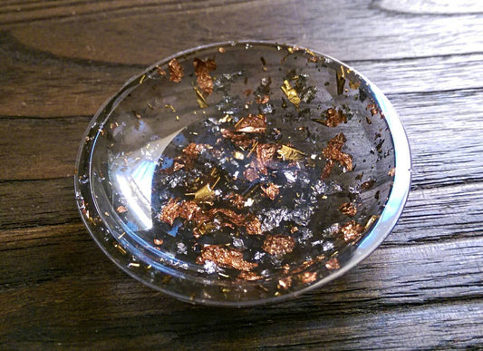 Trinket Ring Dish, Black Gold, Rose Gold and Silver Leaf Ring Dish, Hand Made Resin Dish