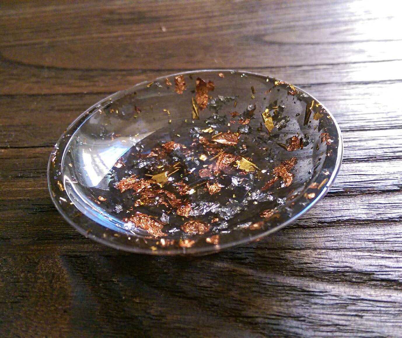 Trinket Ring Dish, Black Gold, Rose Gold and Silver Leaf Ring Dish, Hand Made Resin Dish