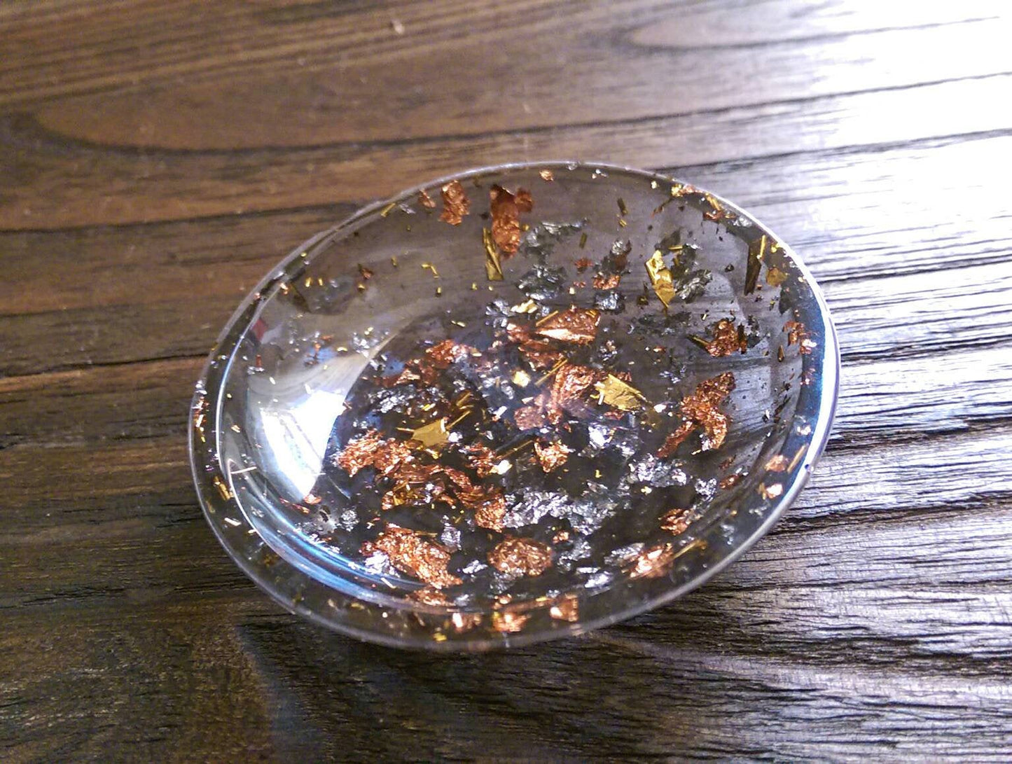 Trinket Ring Dish, Black Gold, Rose Gold and Silver Leaf Ring Dish, Hand Made Resin Dish