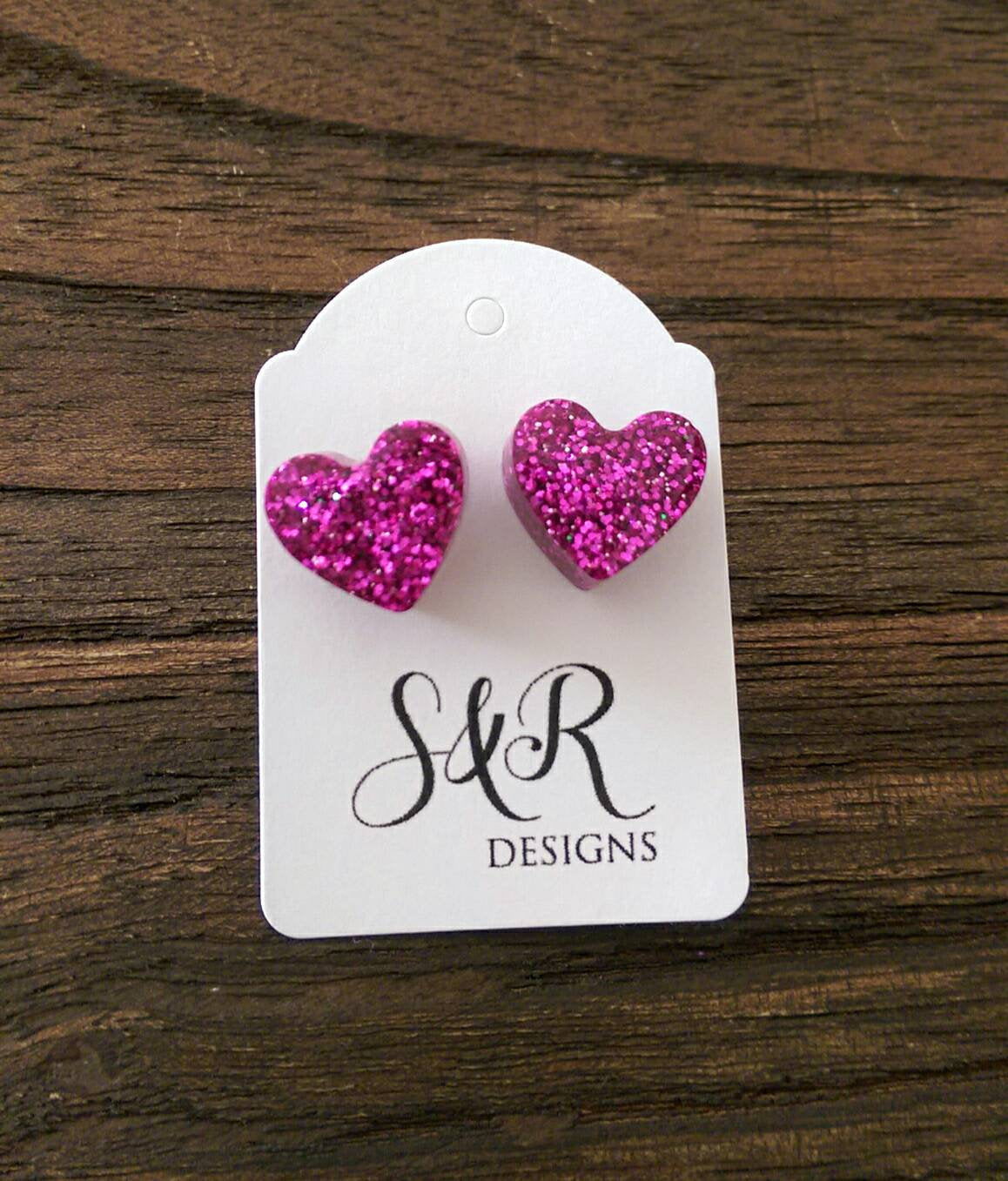 Sparkly Glitter Heart Resin Stud Earrings made of Stainless Steel. Choose colour.