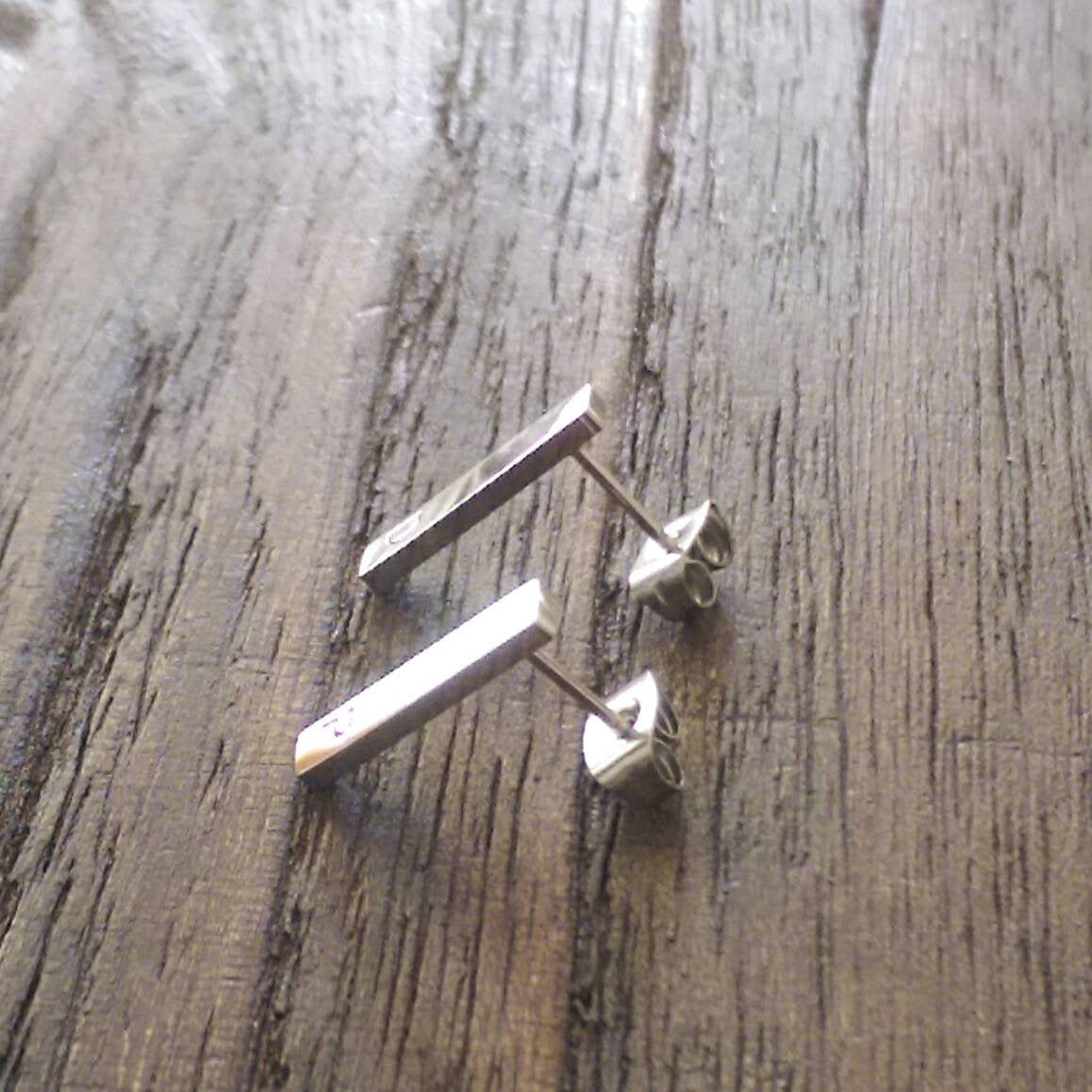 Hand Stamped Personalised Bar Stud Earrings Choose Silver, Gold or Rose Gold Stainless Steel