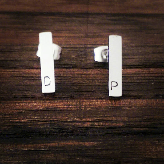 Hand Stamped Personalised Bar Stud Earrings Choose Silver, Gold or Rose Gold Stainless Steel