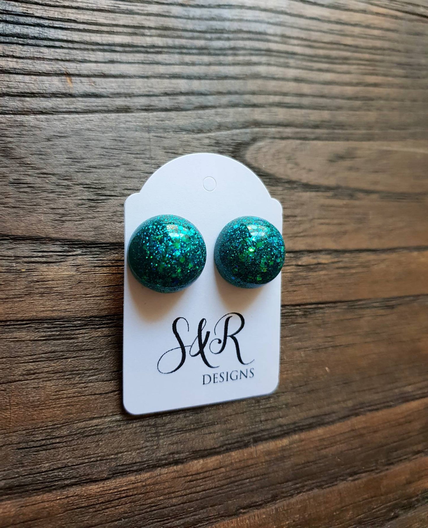 Resin Ball Stud earrings Turquoise & Sea Green Mix Earrings, stainless steel earrings 14mm