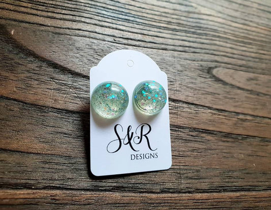 Resin Ball Stud earrings Glitter Mix Earrings, stainless steel earrings 14mm