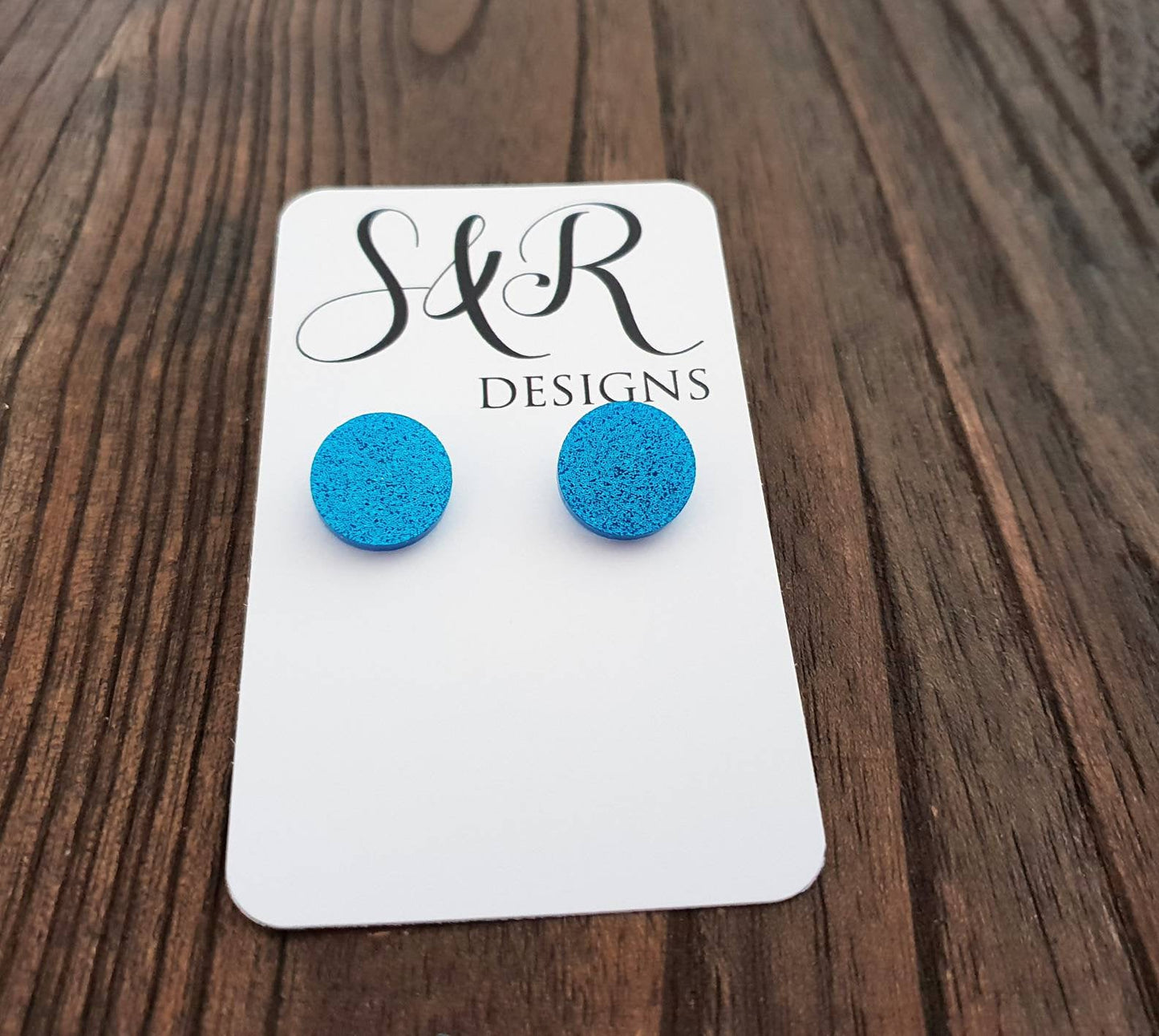 Blue Glitter Circle Stud Earrings, Acrylic Earrings, Stainless Steel Earrings.