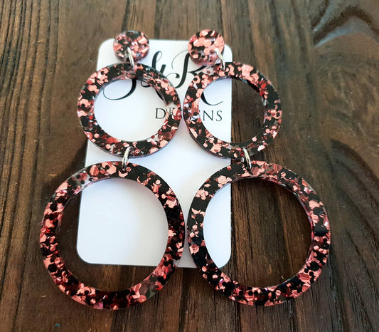 Rose Gold Black Acrylic Extra Long Hoop Dangle Statement Earrings