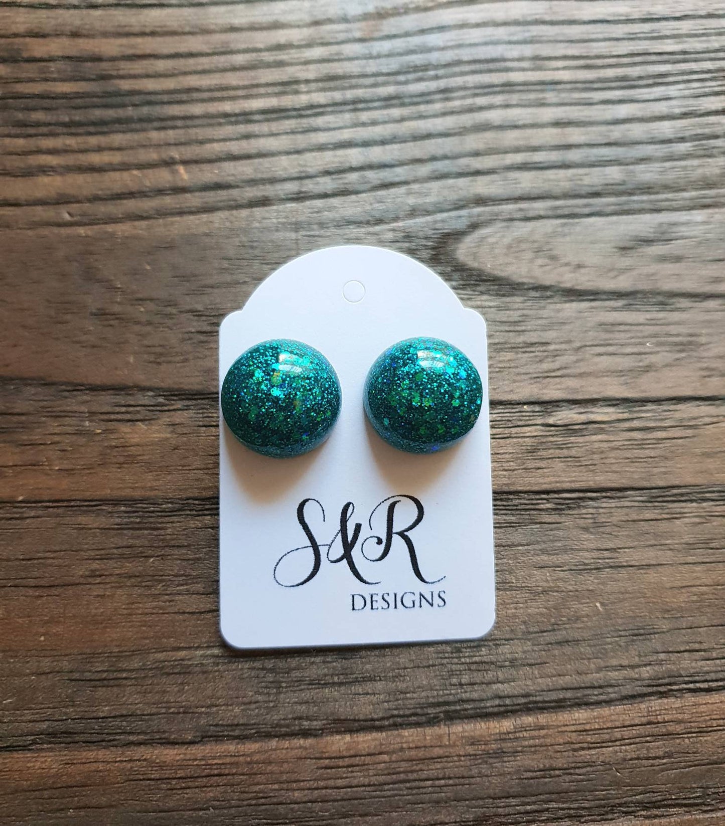 Resin Ball Stud earrings Turquoise & Sea Green Mix Earrings, stainless steel earrings 14mm