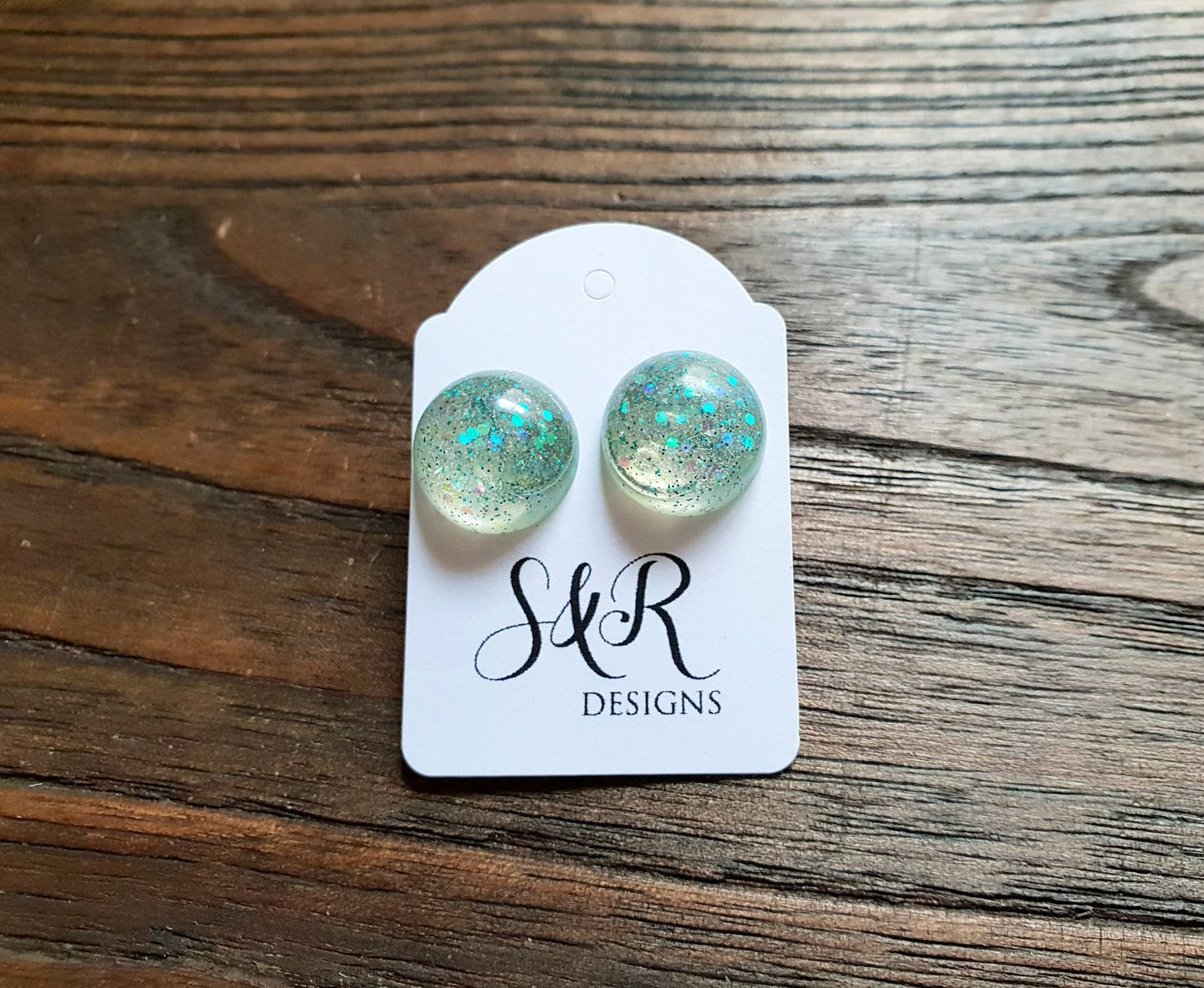 Resin Ball Stud earrings Glitter Mix Earrings, stainless steel earrings 14mm