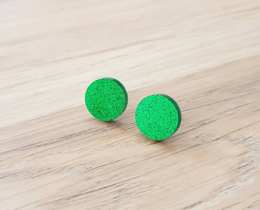 Grass Green Glitter Stud Earrings, Acrylic Earrings, Stainless Steel Earrings.