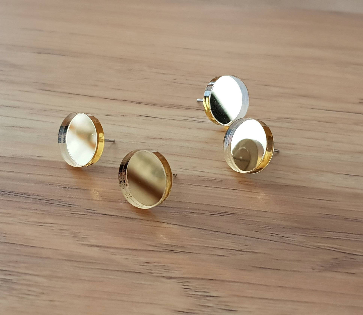 Gold Mirror Circle Stud Earrings, Acrylic Earrings, Stainless Steel Earrings.
