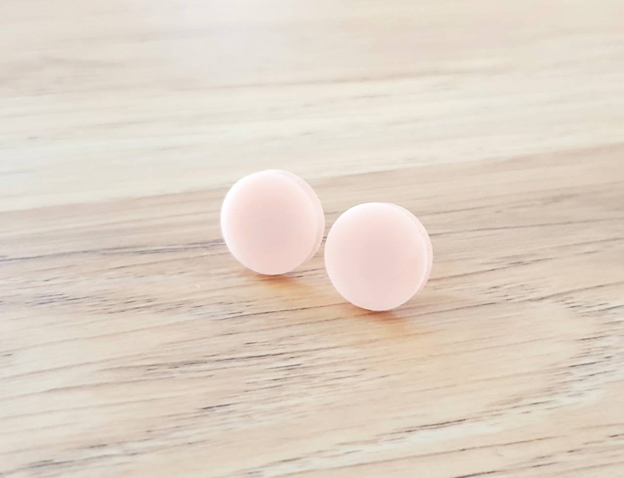 Pale Pink Circle Stud Earrings, Acrylic Earrings, Stainless Steel Earrings.