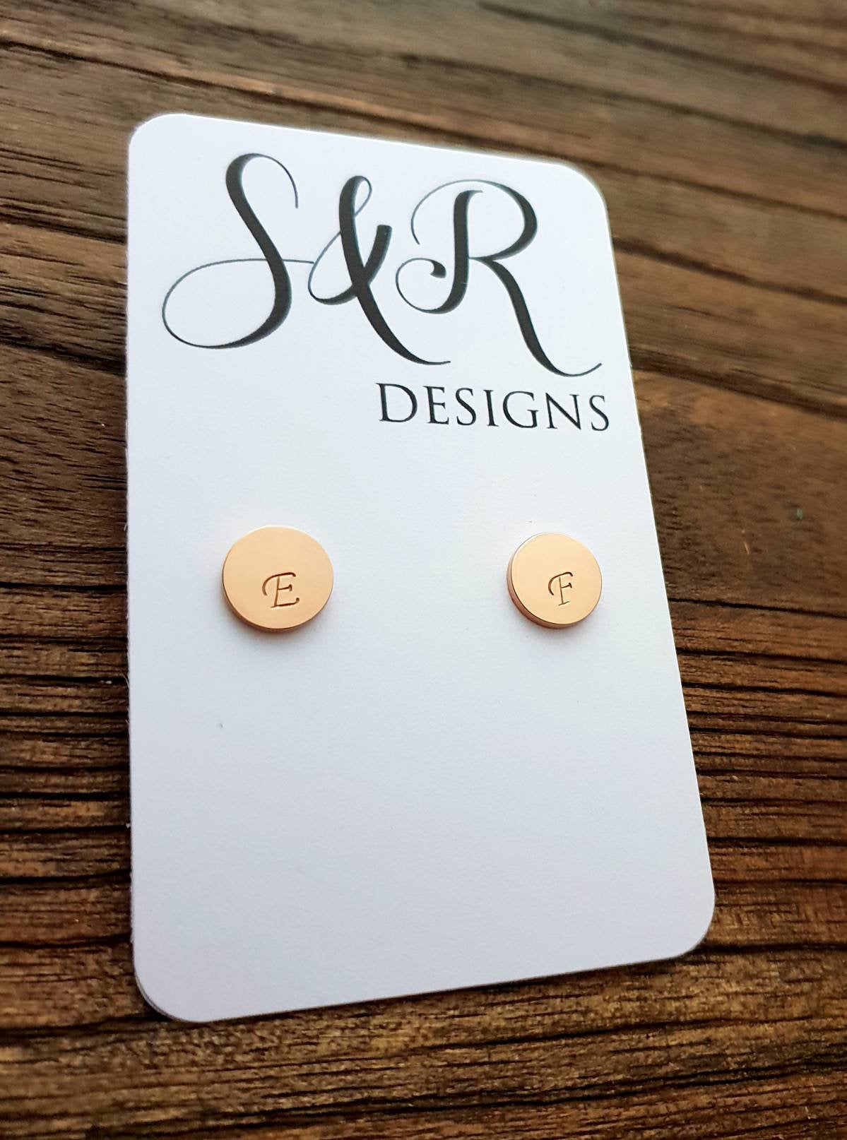 Hand Stamped Initials Personalised Mini Circle Disc Stud Earrings Choose Silver, Gold or Rose Gold Stainless Steel