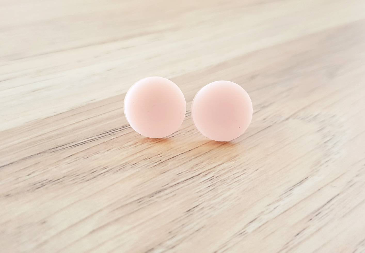 Pale Pink Circle Stud Earrings, Acrylic Earrings, Stainless Steel Earrings.