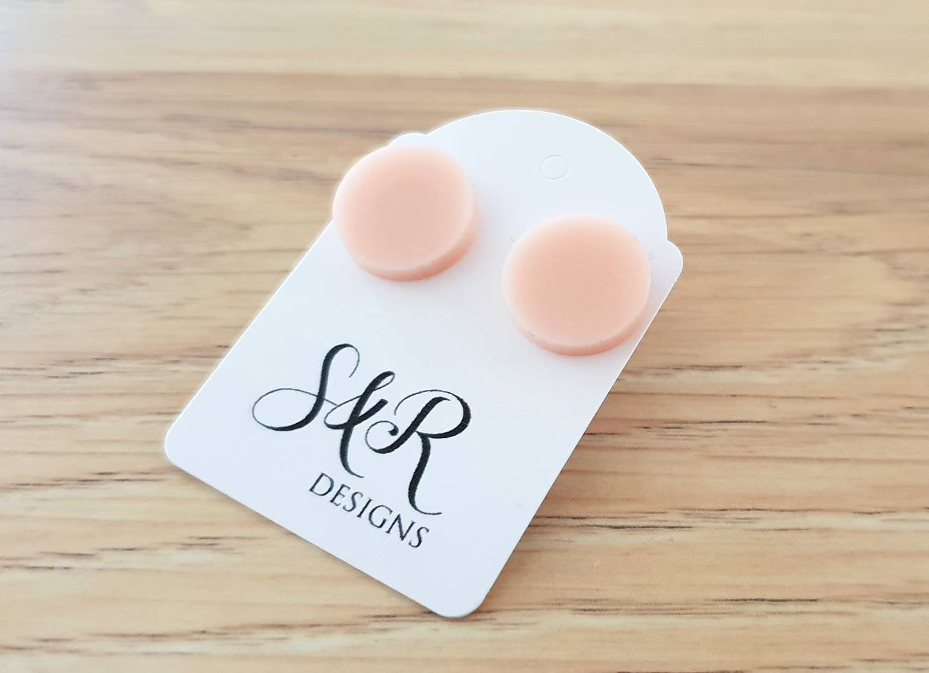 Pale Pink Circle Stud Earrings, Acrylic Earrings, Stainless Steel Earrings.