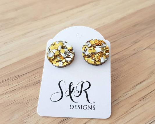 Gold Silver Chunky Glitter Circle Stud Earrings, Acrylic Earrings, Stainless Steel Earrings.