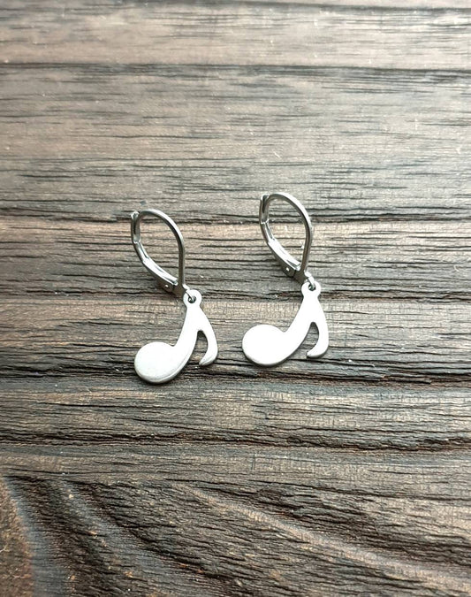 Clef Music Notes Leverback Earrings, Stainless Steel Dangle Leverback or Hook Earrings.