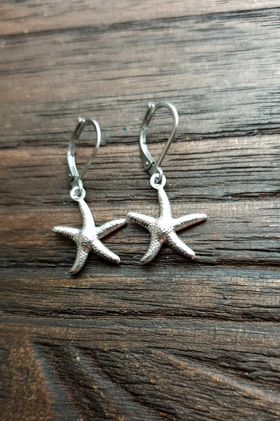 Starfish Leverback Earrings, Stainless Steel Dangle Leverback or Hook Earrings.