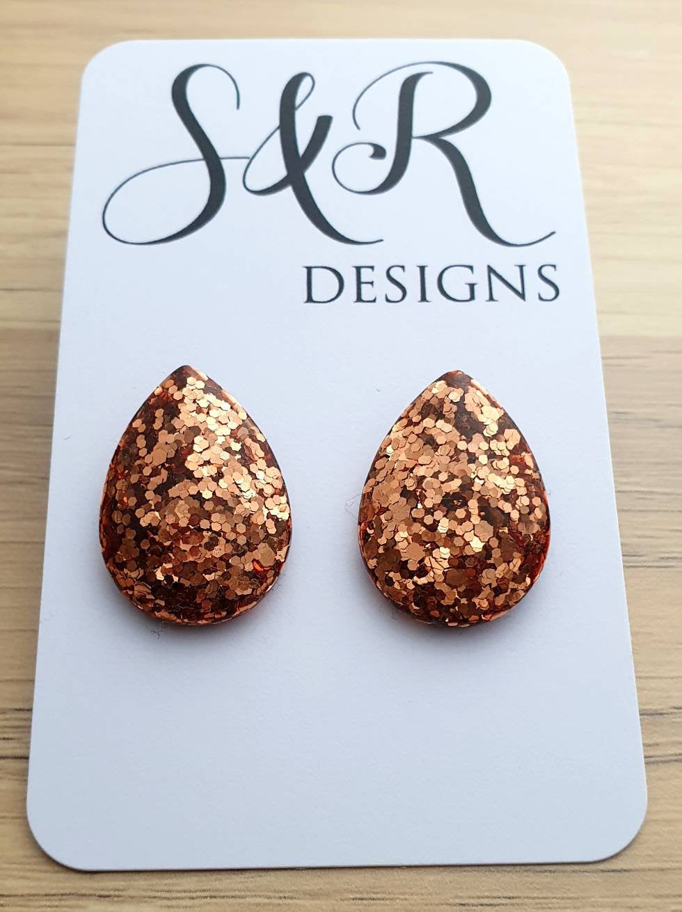 Teardrops Rose Gold Glitter Stud Earrings, Silver Chunky Glitter Stainless Steel Earrings.