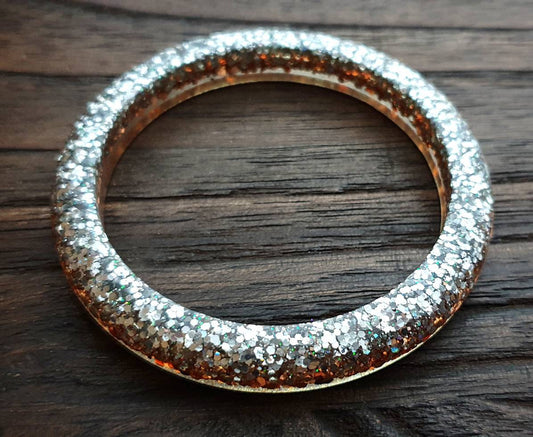 Silver Rose Gold Glitter Resin Bangle, Sparkly Glitter Resin Bangle Handmade 60mm inner diameter
