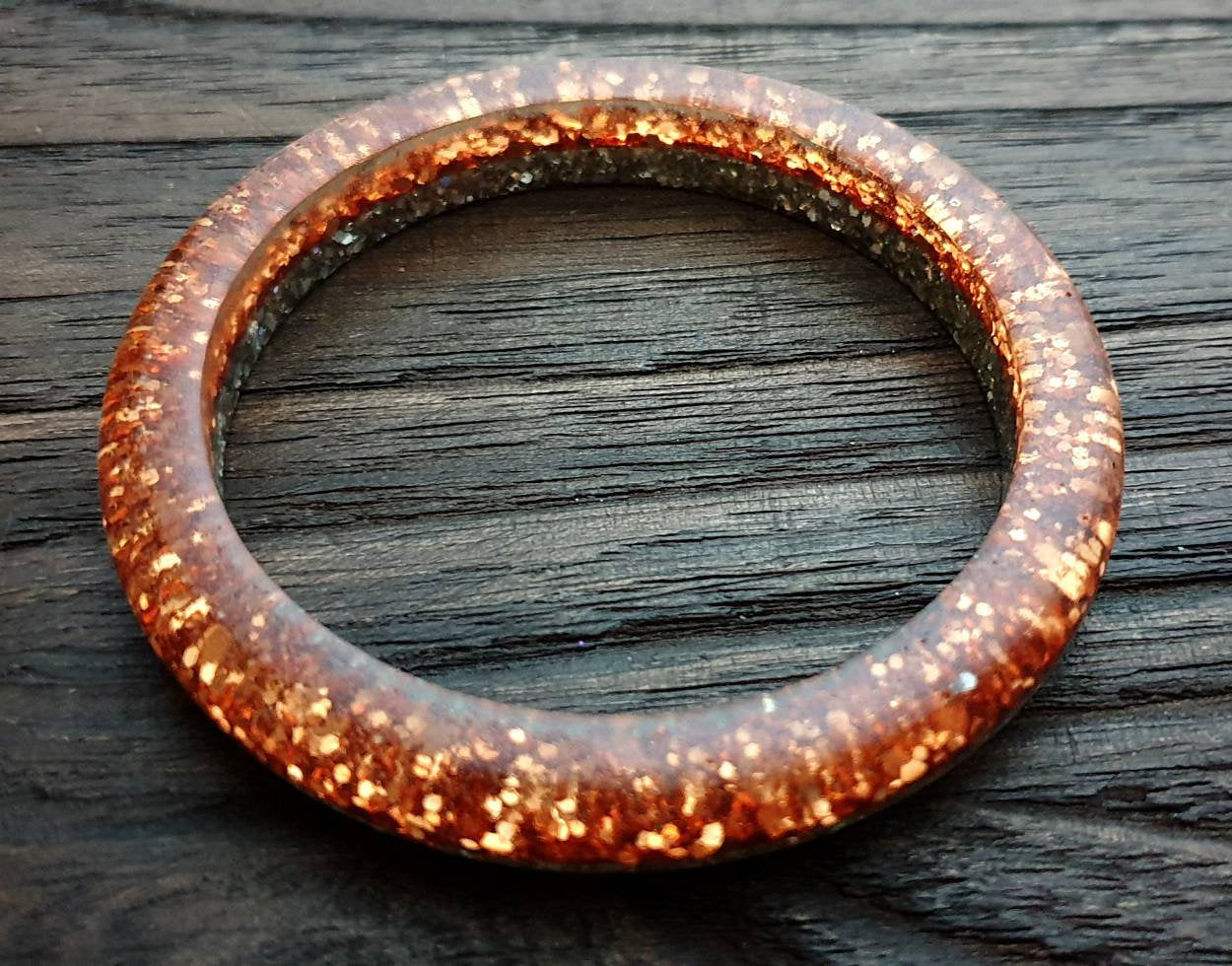Silver Rose Gold Glitter Resin Bangle, Sparkly Glitter Resin Bangle Handmade 60mm inner diameter