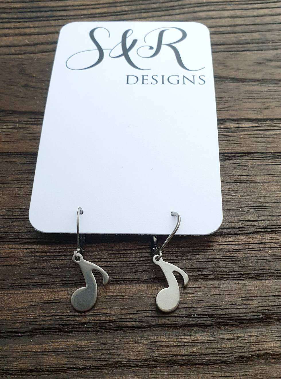 Clef Music Notes Leverback Earrings, Stainless Steel Dangle Leverback or Hook Earrings.