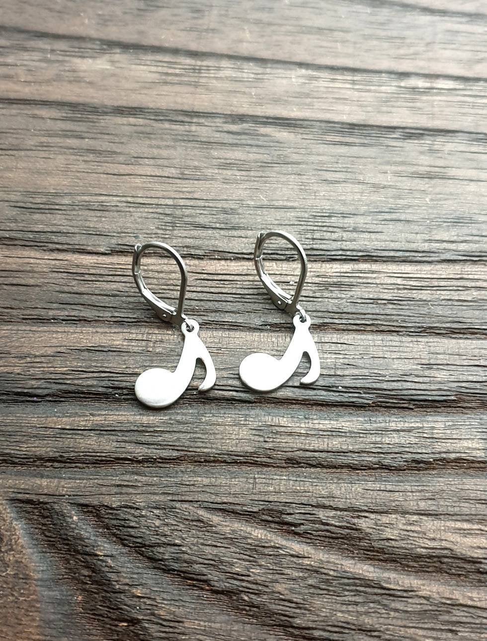 Clef Music Notes Leverback Earrings, Stainless Steel Dangle Leverback or Hook Earrings.