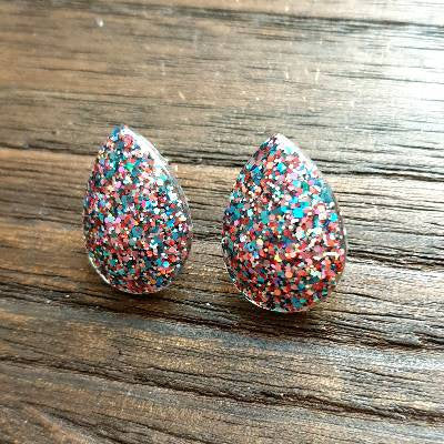 Teardrops Glitter Stud Earrings, Confetti Glitter Stainless Steel Earrings.