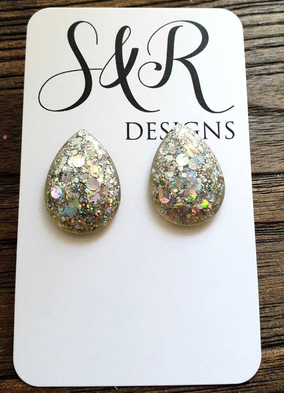 Teardrops Glitter Stud Earrings, Holographic Chunky Glitter Stainless Steel Earrings.