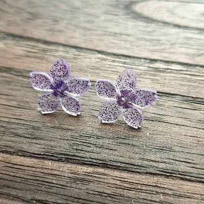 Flower Resin Earrings, Purple Glitter Earrings