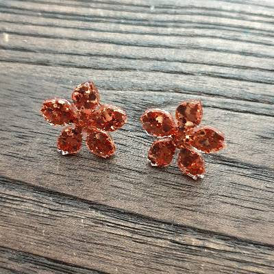 Flower Resin Earrings, Rose Gold Copper Glitter Earrings