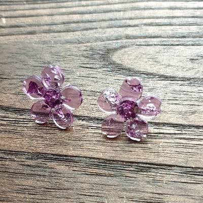 Flower Resin Earrings, Purple Silver Leaf Earrings