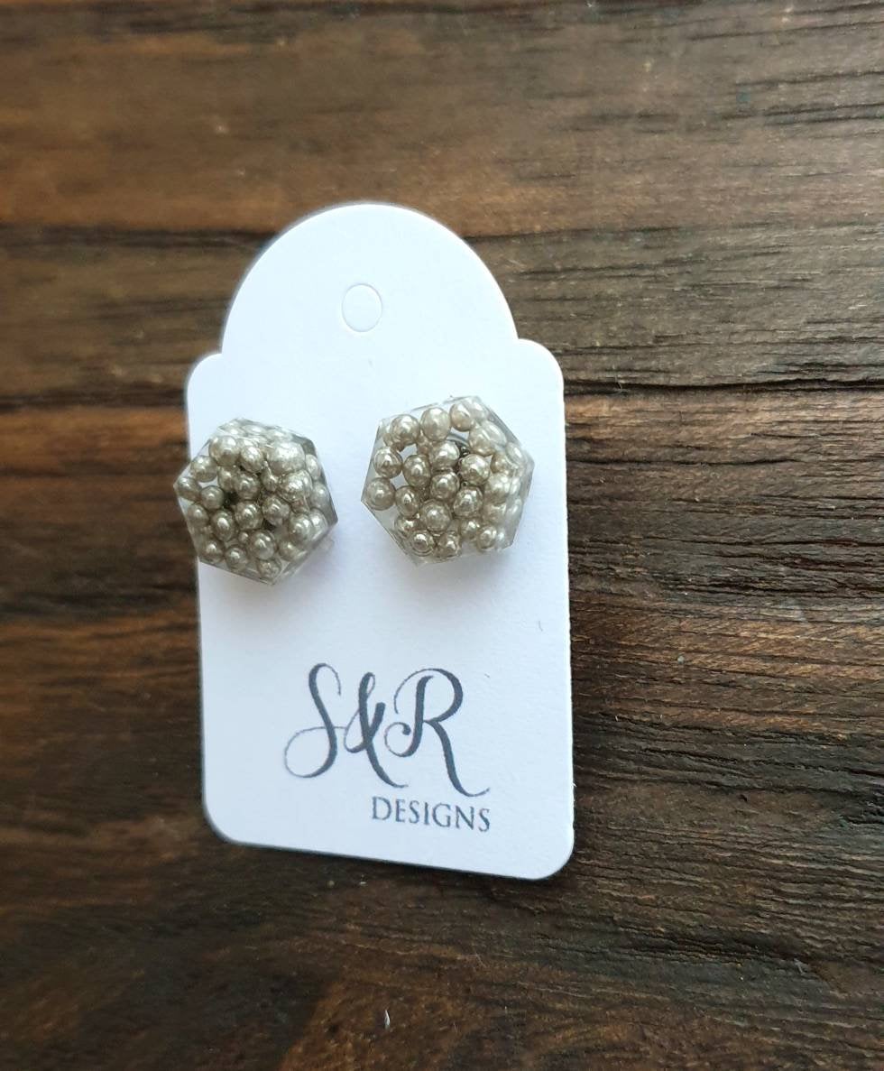 Hexagon Stud Earring, Resin Silver Candy Earrings. Stainless Steel Stud Earrings. 10mm