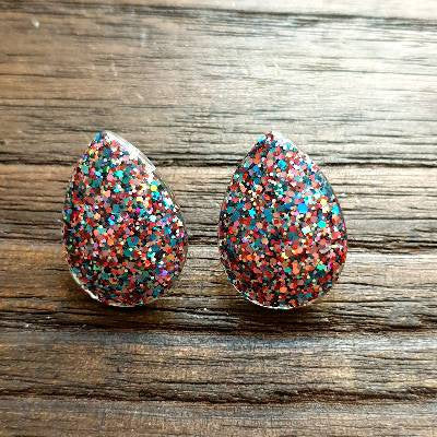 Teardrops Glitter Stud Earrings, Confetti Glitter Stainless Steel Earrings.