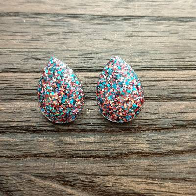 Teardrops Glitter Stud Earrings, Confetti Glitter Stainless Steel Earrings.