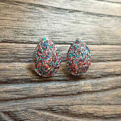 Teardrops Glitter Stud Earrings, Confetti Glitter Stainless Steel Earrings.