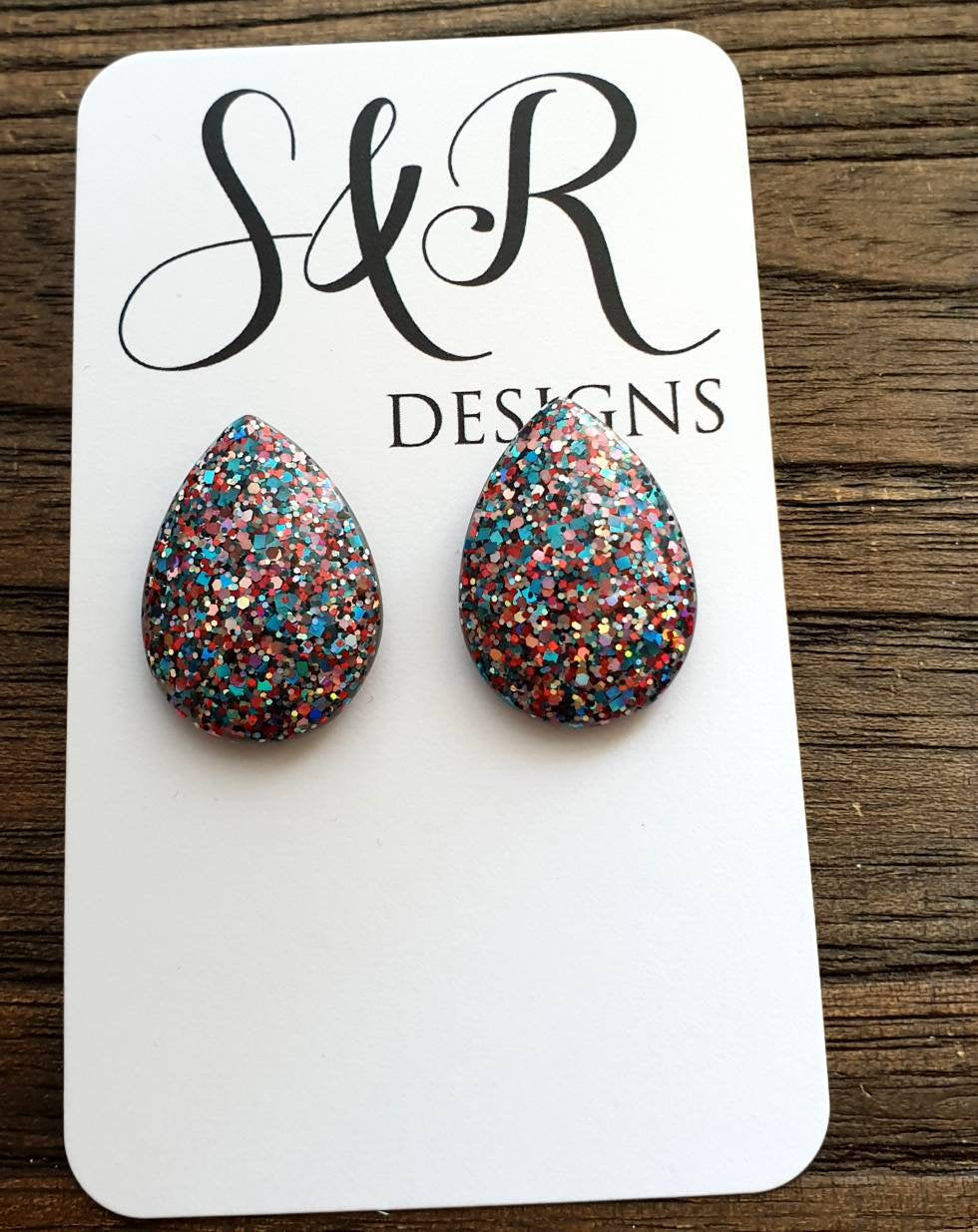 Teardrops Glitter Stud Earrings, Confetti Glitter Stainless Steel Earrings.