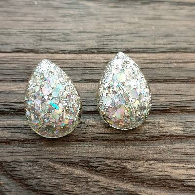 Teardrops Glitter Stud Earrings, Holographic Chunky Glitter Stainless Steel Earrings.