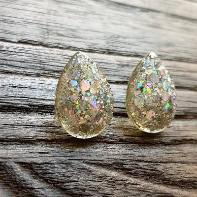 Teardrops Glitter Stud Earrings, Holographic Chunky Glitter Stainless Steel Earrings.