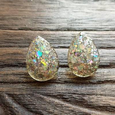 Teardrops Glitter Stud Earrings, Holographic Chunky Glitter Stainless Steel Earrings.