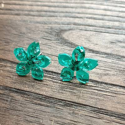 Flower Resin Earrings, Light Emerald Green Silver Leaf Earrings