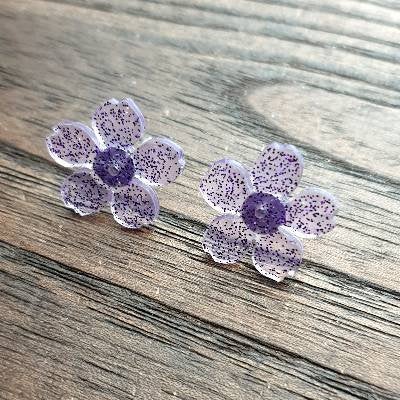 Flower Resin Earrings, Purple Holographic Glitter Earrings