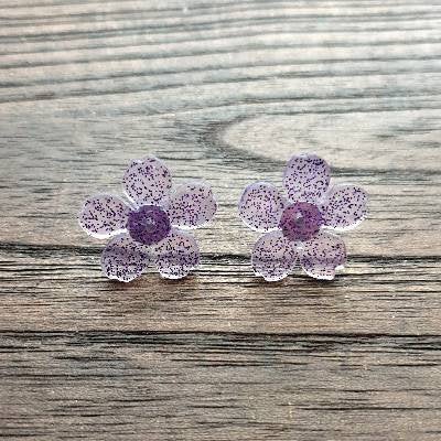 Flower Resin Earrings, Purple Holographic Glitter Earrings