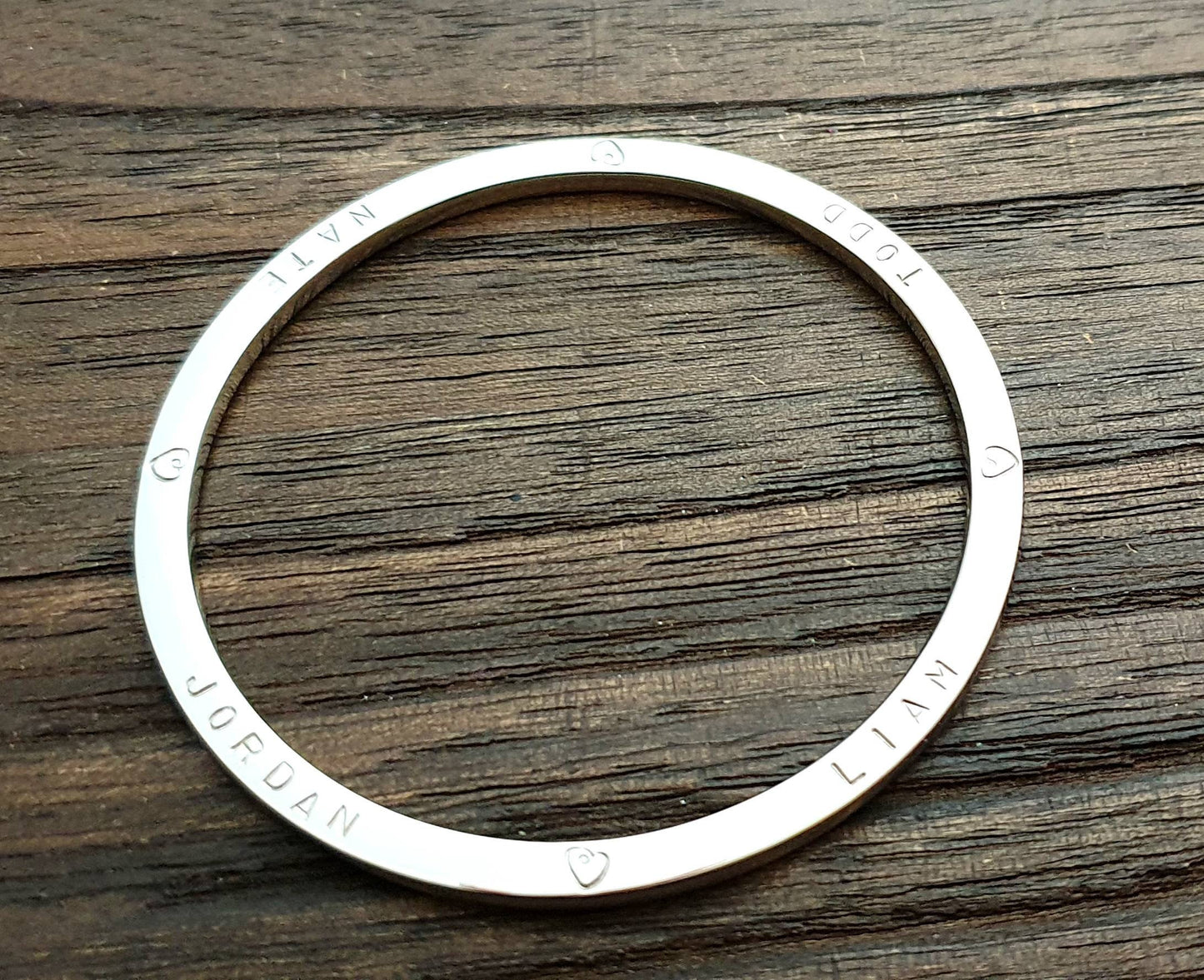Personalised Bangle, Stainless Steel Hand Stamped Personalised Bangle Choose Colour Silver, Gold, Rose Gold & Size
