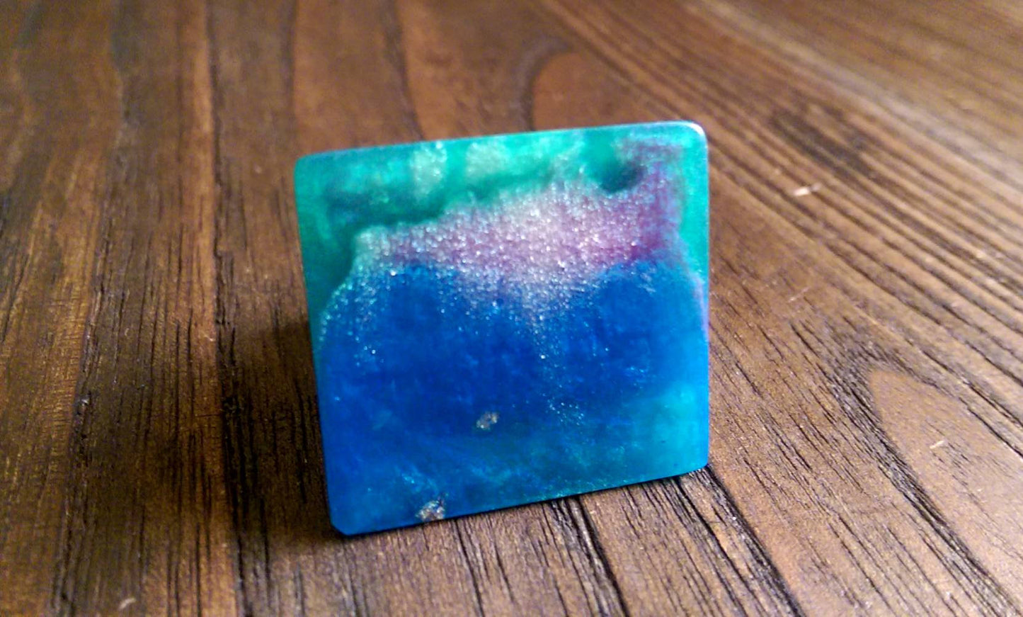 Statement Square Resin Ring, Handmade Size 7 US N AU Green Blue Silver Purple Mix Ring